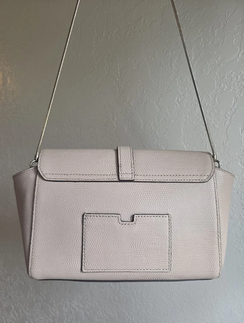 Kate Spade Cream Off White Saffiano Leather Flap Crossbody Purse Silver Chain